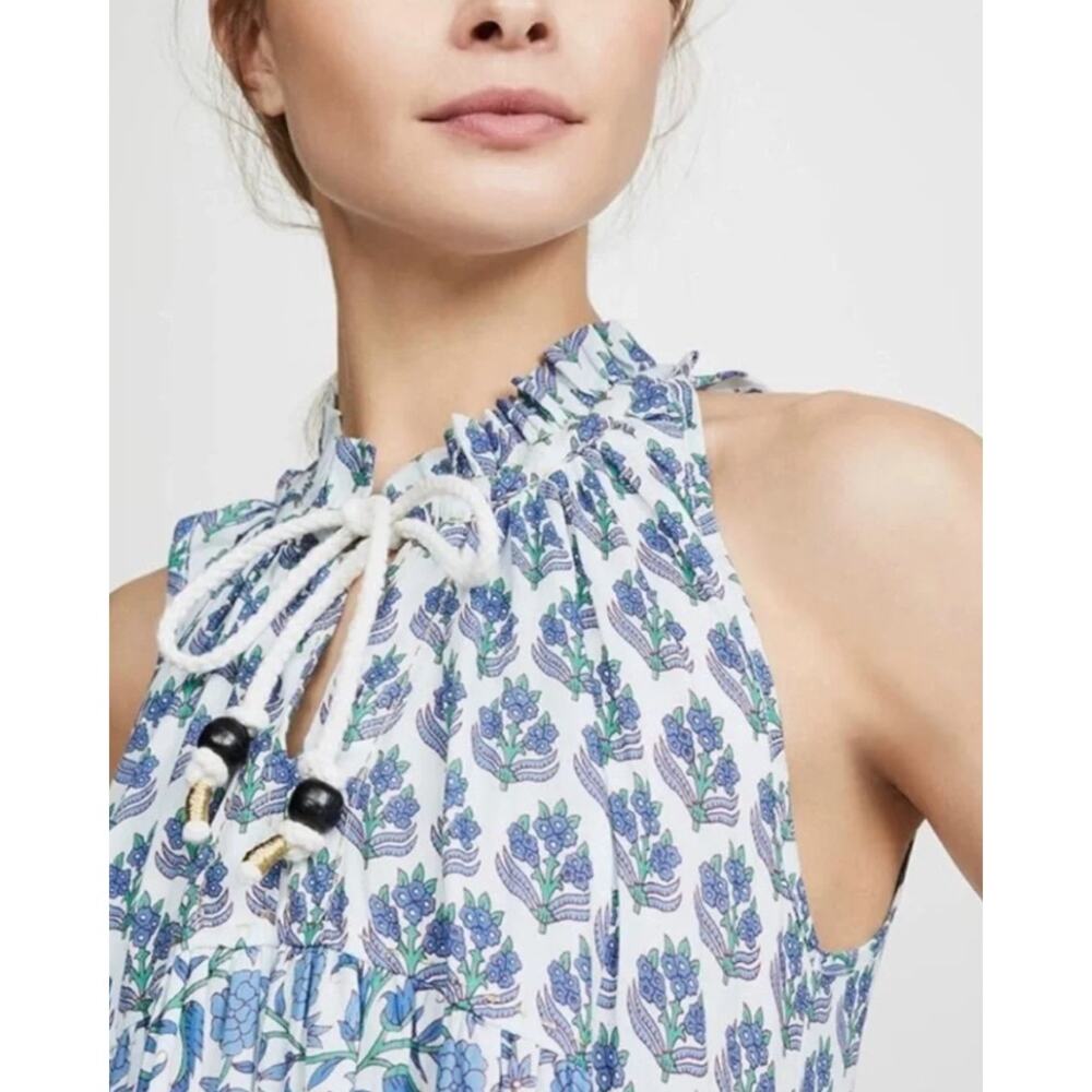 Ros Garden Dress Medium Sofia Tiered Maxi Blue Floral Boho Resort Summer Vacatio - Picture 4 of 14